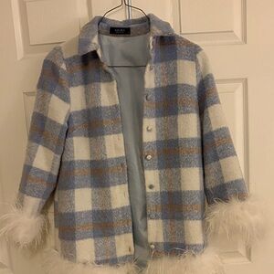 Women's Fur Blue Plaid Shacket Dress/Jacket